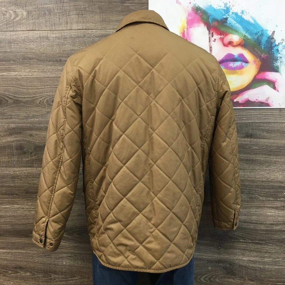 Vintage Polo Ralph Lauren Quilted Barn Jacket Tan Full Zip Collar Pockets Mens L